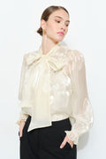 Luxe Shimmer Organza Bow Flower Blouse Top