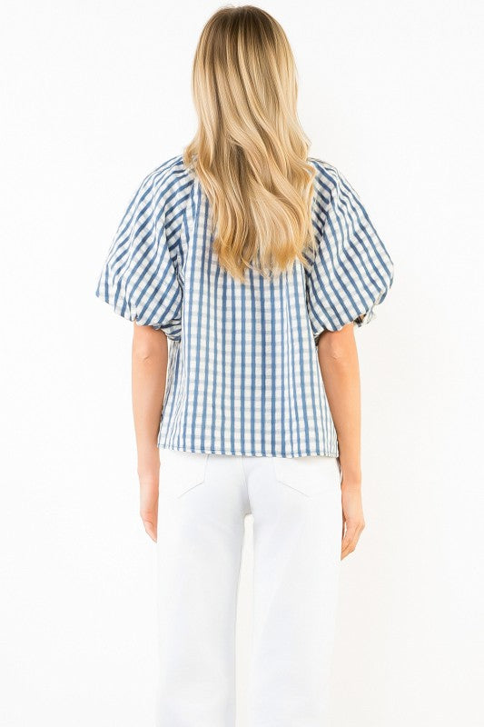 Gingham Puff Sleeve Blouse