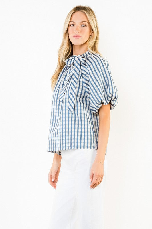 Gingham Puff Sleeve Blouse