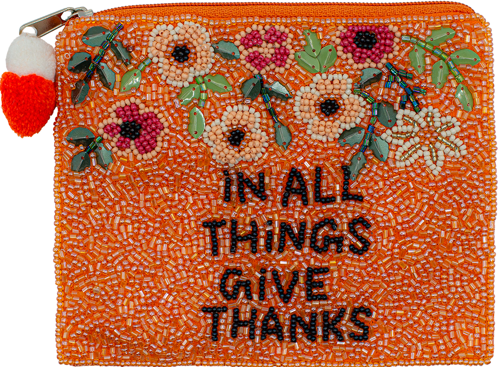 IN ALL THINGS GIVE THANKS BEADED COIN POUCH
