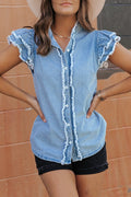 Ruffled Fayed Denim Top