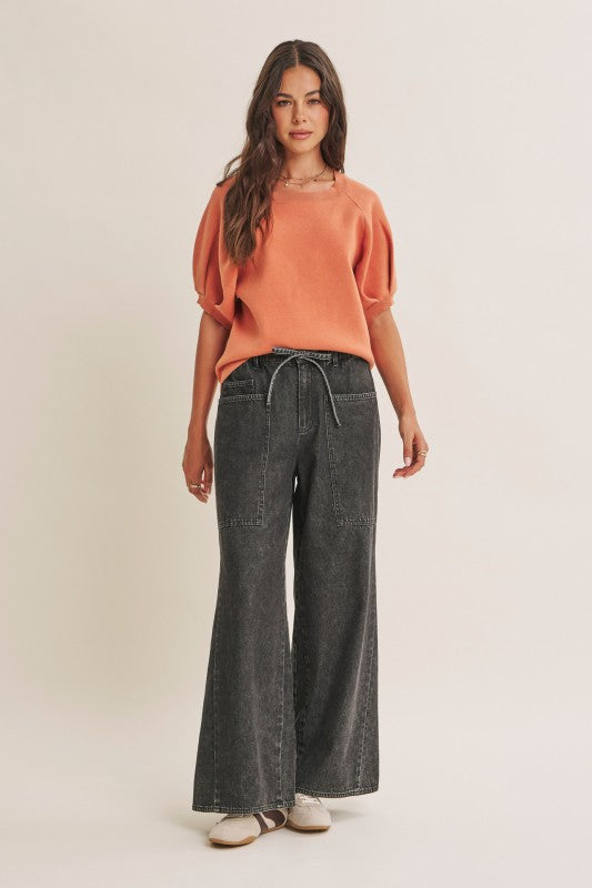 Everyday Relaxed Wide-leg Utility Denim Washed Jeans