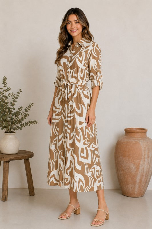 Abstract Print Midi Dress