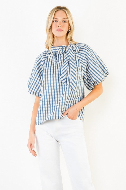 Gingham Puff Sleeve Blouse