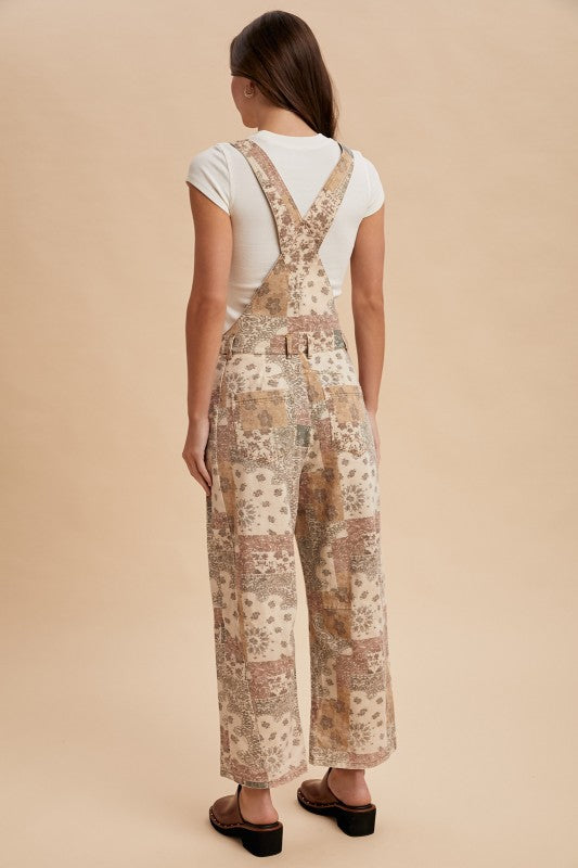 Vintage Boho Print Twill Denim Overall