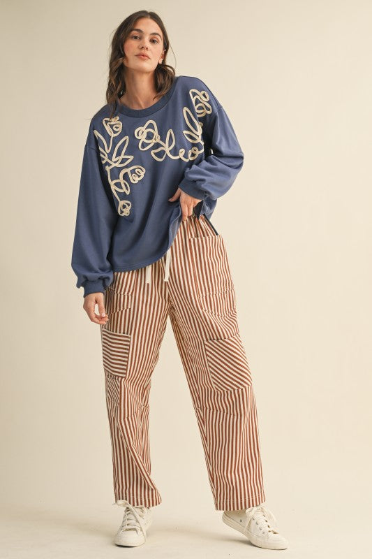Floral Cord Embroidery French Terry Sweatshirt