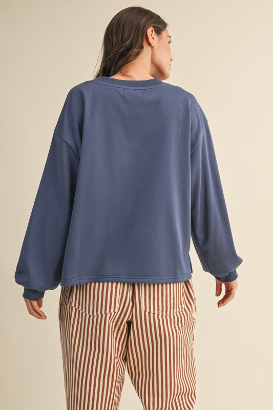 Floral Cord Embroidery French Terry Sweatshirt