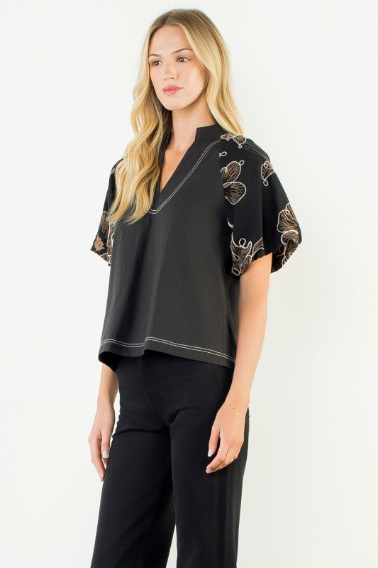 Puff Sleeve With Embroidery Detail Top