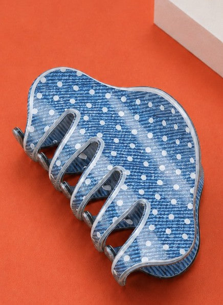 Polka Dot Hair Claw Clip - Blue & White
