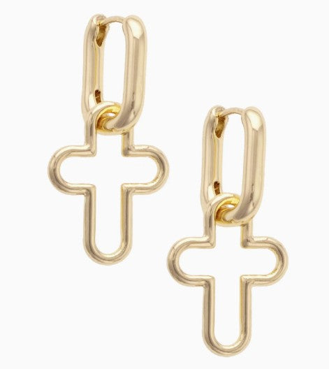 Foster Open Cross Huggie Hoop Earrings