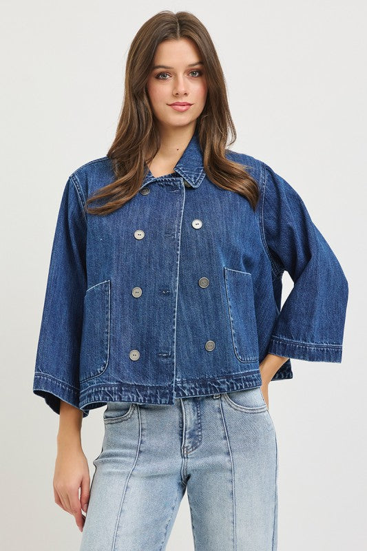 RISEN Flowy Cropped Denim Jacket
