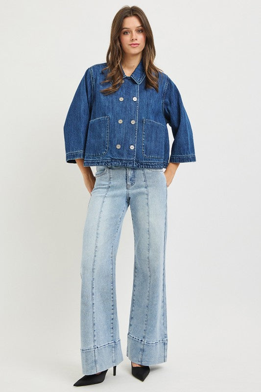 RISEN Flowy Cropped Denim Jacket