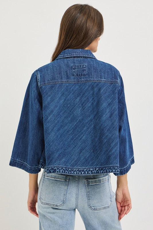 RISEN Flowy Cropped Denim Jacket