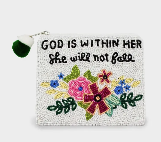 GOD IS WITHIN HER BEADED COIN POUCH