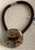 Acrylic Large Button Hair Tie - Brown/Turquoise