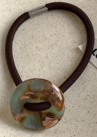 Acrylic Large Button Hair Tie - Brown/Turquoise