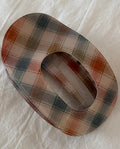 Plaid Oval Hair Clip - Cream/Rust/Blue