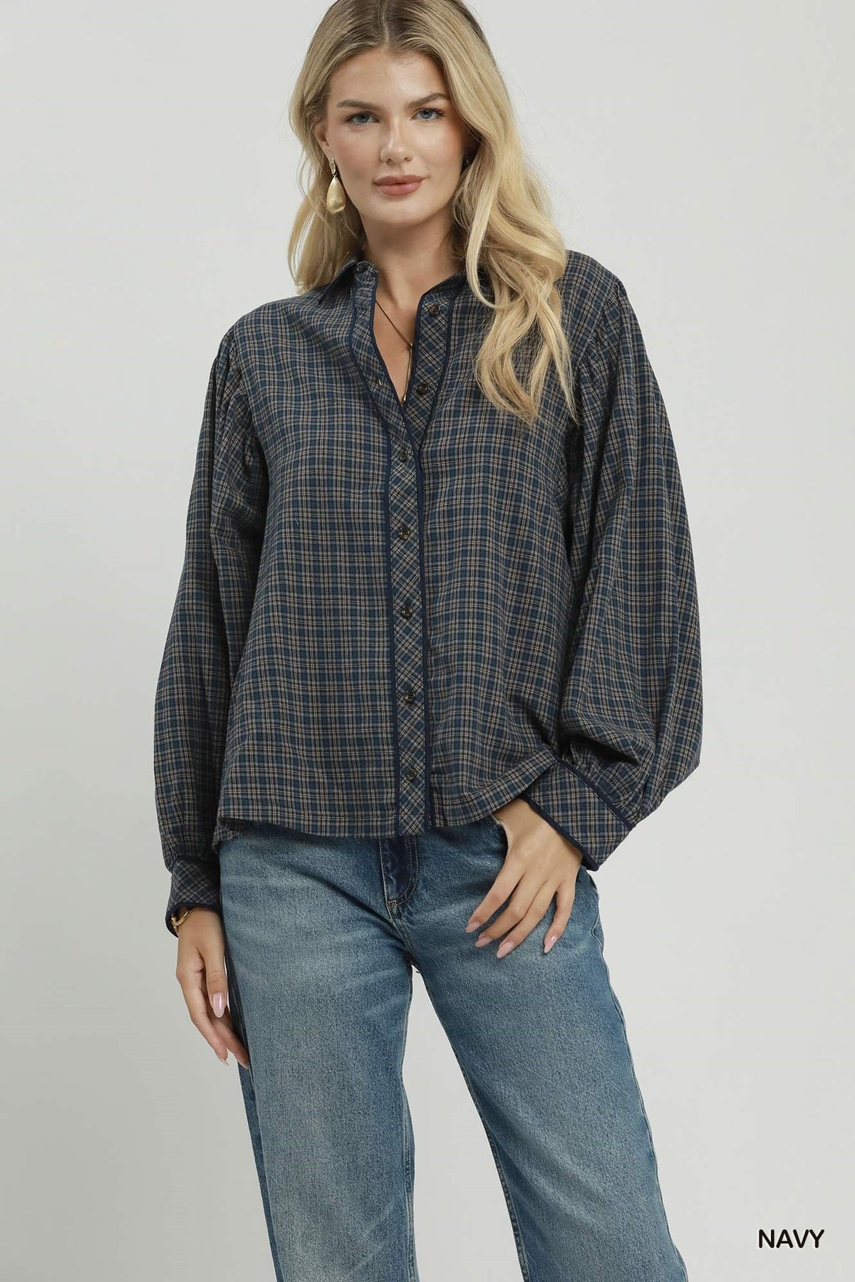 Umgee Plaid Button-Down Shirt