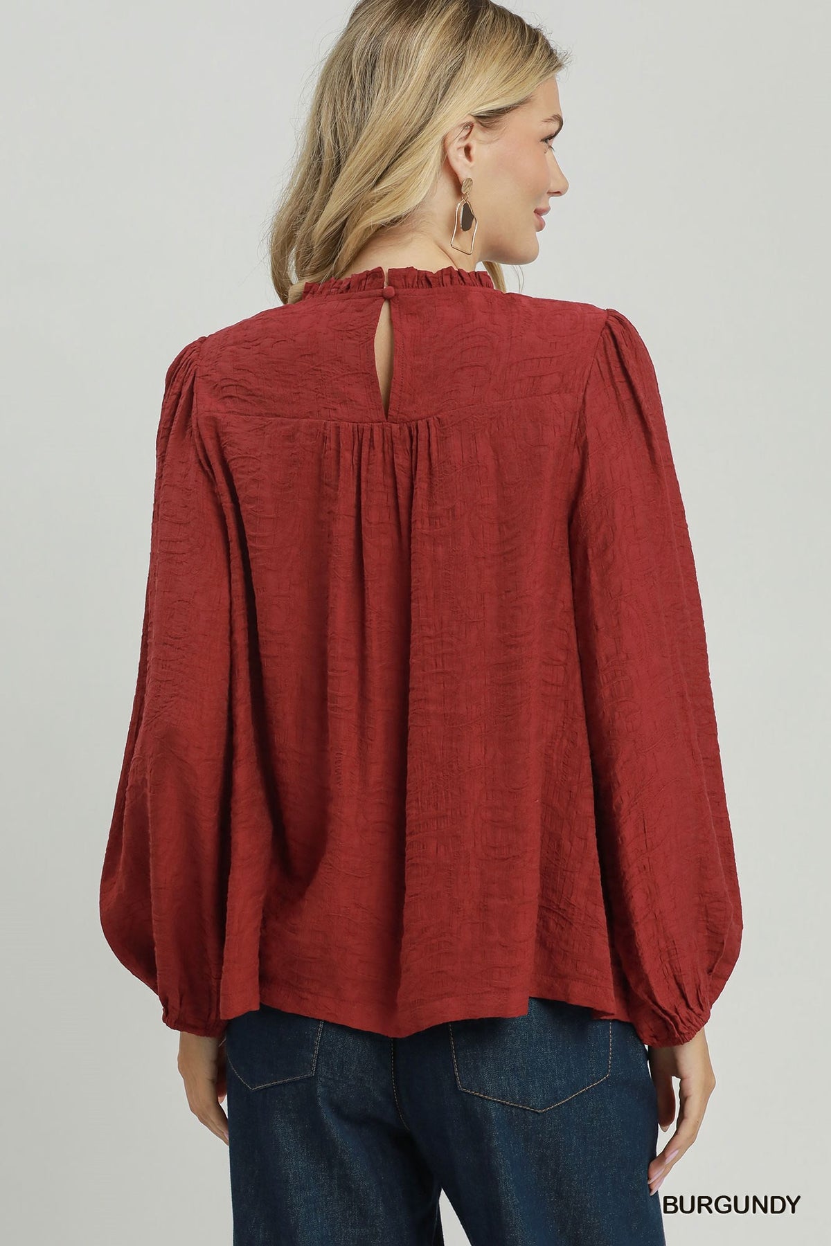 Umgee Embroidered Yoke Long Sleeve Top