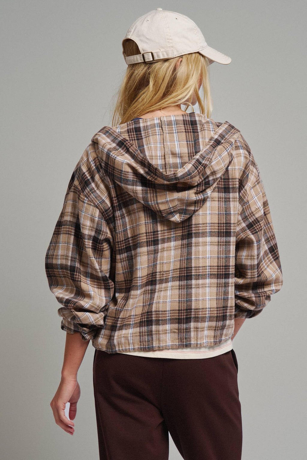 Plaid Flannel Hooded Shacket with Drawstring Hem